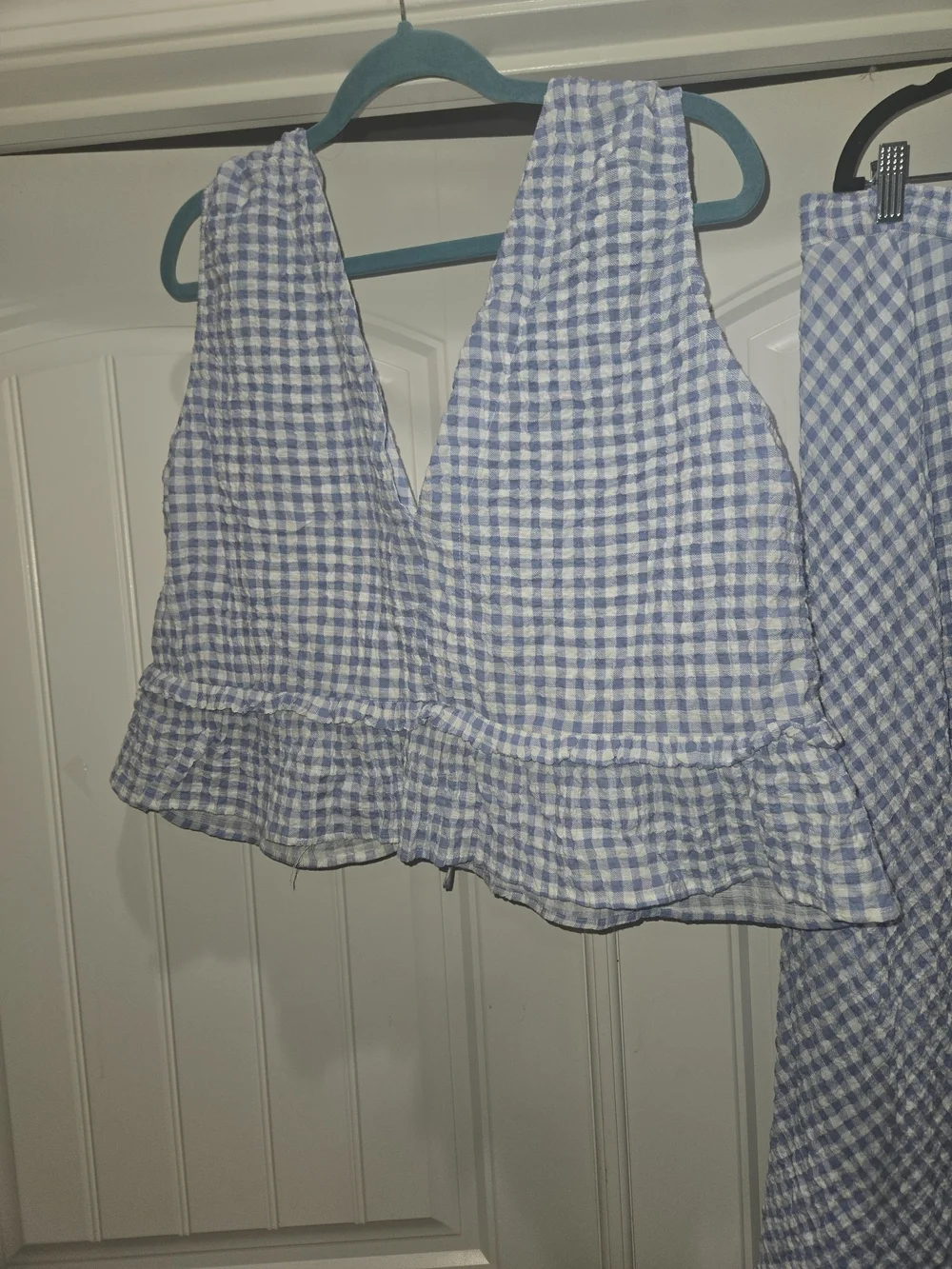 Zara Light Blue Gingham Maxi Skirt Set Size XL EUC